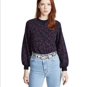 NWT Boho Ulla Johnson Ebba Pullover Sweatshirt, Azul, Navy, Magenta, Floral, S